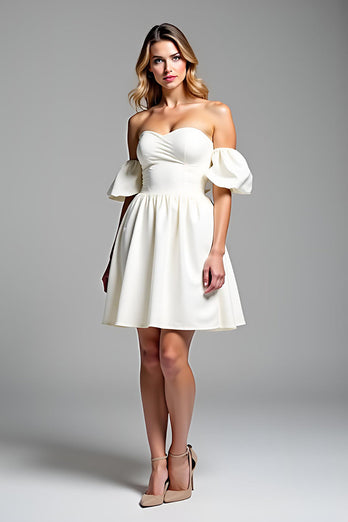 A Line Off the Shoulder Satin Little White Dress