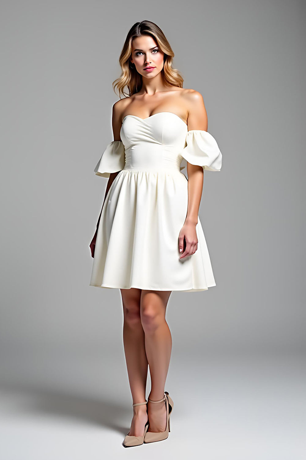 A Line Off the Shoulder Satin Little White Dress