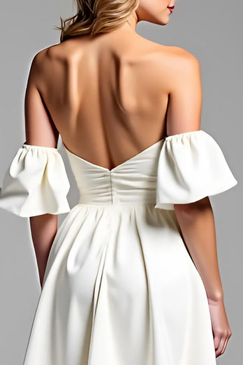 A Line Off the Shoulder Satin Little White Dress