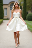 Load image into Gallery viewer, Ivory Sweetheart Ruched Short Little White Dress with Bowknot