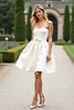 Load image into Gallery viewer, Ivory Sweetheart Ruched Short Little White Dress with Bowknot