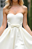 Load image into Gallery viewer, Ivory Sweetheart Ruched Short Little White Dress with Bowknot
