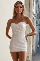 Load image into Gallery viewer, White Sweetheart Bodycon Satin Mini Graduation Dress
