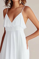 Load image into Gallery viewer, White V-Neck Flowy Bridal Shower Dress with Slit