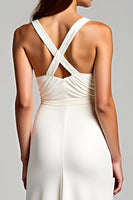 Load image into Gallery viewer, Ivory Sheath V-Neck Long Engagement Dress with Slit