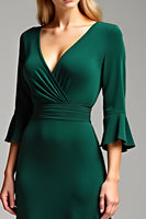 Load image into Gallery viewer, Dark Green V-Neck Long Mother of the Bride Dress with Half Sleeves