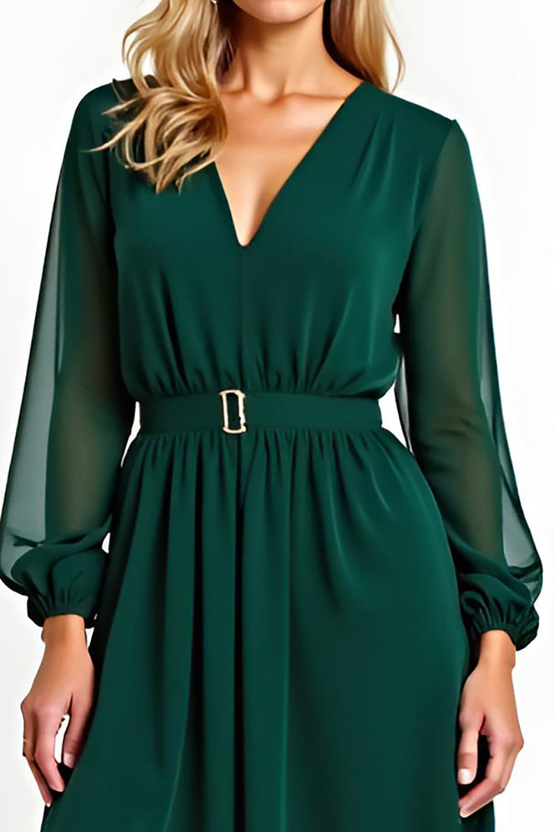 Load image into Gallery viewer, A Line Dark Green Chiffon Tea-Length Mother of the Bride Dress