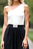 Load image into Gallery viewer, One Shoulder White Black A Line Long Mother of the Bride Dress