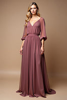 Load image into Gallery viewer, A Line Vintage Mauve Chiffon Long Mother of the Bride Dress