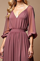 Load image into Gallery viewer, A Line Vintage Mauve Chiffon Long Mother of the Bride Dress