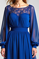 Load image into Gallery viewer, Royal Blue Illusion Neck A Line Long Mother of the Bride Dress