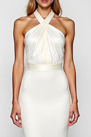 Load image into Gallery viewer, White Halter Mermaid Backless Long Engagement Dress