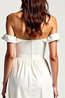 Load image into Gallery viewer, White Off the Shoulder A Line Chiffon High Low Graduation Dress