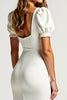 Load image into Gallery viewer, Ivory Square Neck Mermaid Crepe Long Rehearsal Dinner Dress with Puff Sleeves