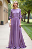 Load image into Gallery viewer, Tahiti Long Chiffon Mother of the Bride Dress with Short Sleeves