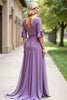 Load image into Gallery viewer, Tahiti Long Chiffon Mother of the Bride Dress with Short Sleeves
