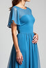 Load image into Gallery viewer, Blue Long Chiffon Mother of the Bride Dress with Short Sleeves