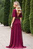 Load image into Gallery viewer, Burgundy Chiffon V-Neck Mother of the Bride Dress with Beading