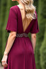 Load image into Gallery viewer, Burgundy Chiffon V-Neck Mother of the Bride Dress with Beading
