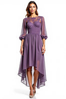 Load image into Gallery viewer, Plum Chiffon High Low Mother of the Bride Dress with Long Sleeves