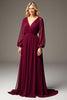 Load image into Gallery viewer, Burgundy Chiffon V-Neck Ruched Long Mother of the Bride Dress