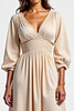 Load image into Gallery viewer, A Line Champagne V-Neck Ruched Long Mother of the Bride Dress