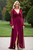 Load image into Gallery viewer, Burgundy V-Neck Backless Long Chiffon Mother of the Bride Dress with Slit