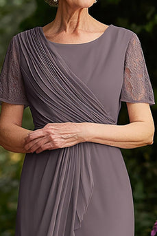 Dusk Ruched Knee Length Chiffon Mother of the Bride Dress with Lace
