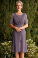 Load image into Gallery viewer, Dusk Knee Length Chiffon Mother of the Bride Dress with Lace