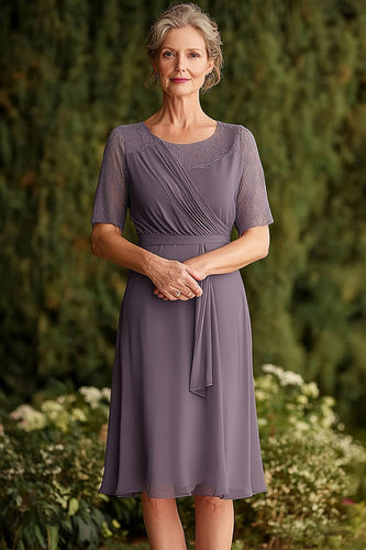 Dusk Knee Length Chiffon Mother of the Bride Dress with Lace