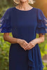 Load image into Gallery viewer, Navy Sheath Long Chiffon Mother of the Bride Dress with Tiered Sleeves