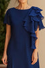 Load image into Gallery viewer, Sheath Chiffon Scoop Navy Long Mother of the Bride Dress with Short Sleeves