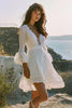 Load image into Gallery viewer, Boho White Lace up Neck Short Graduation Dress with Long Sleeves