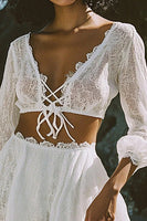 Load image into Gallery viewer, Boho White Lace Up Short Graduation Dress with Long Sleeves