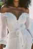 Load image into Gallery viewer, Short Off The Shoulder White Graduation Dress with Long Sleeves