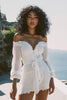 Load image into Gallery viewer, Short Off The Shoulder White Graduation Dress with Long Sleeves