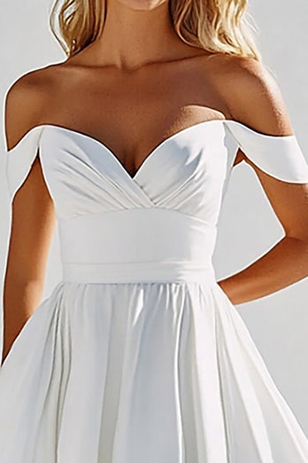A Line Long White Off the Shoulder Graduation Dress