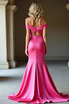 Fuchsia Mermaid Off the Shoulder Long Prom Dress