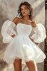 Load image into Gallery viewer, White A Line Short Graduation Dress with Puff Sleeves
