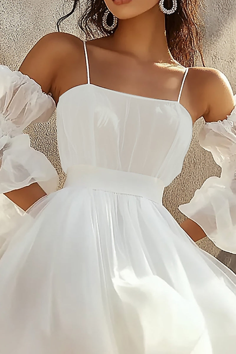 Load image into Gallery viewer, White A Line Short Graduation Dress with Puff Sleeves