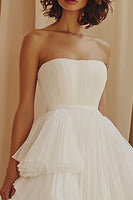 Load image into Gallery viewer, Flowy Tiered White Strapless A Line Long Graduation Dress