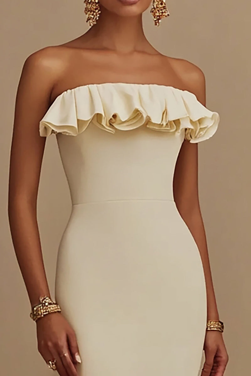 Load image into Gallery viewer, Mermaid Satin White Strapless Engagement Dress with Ruffles