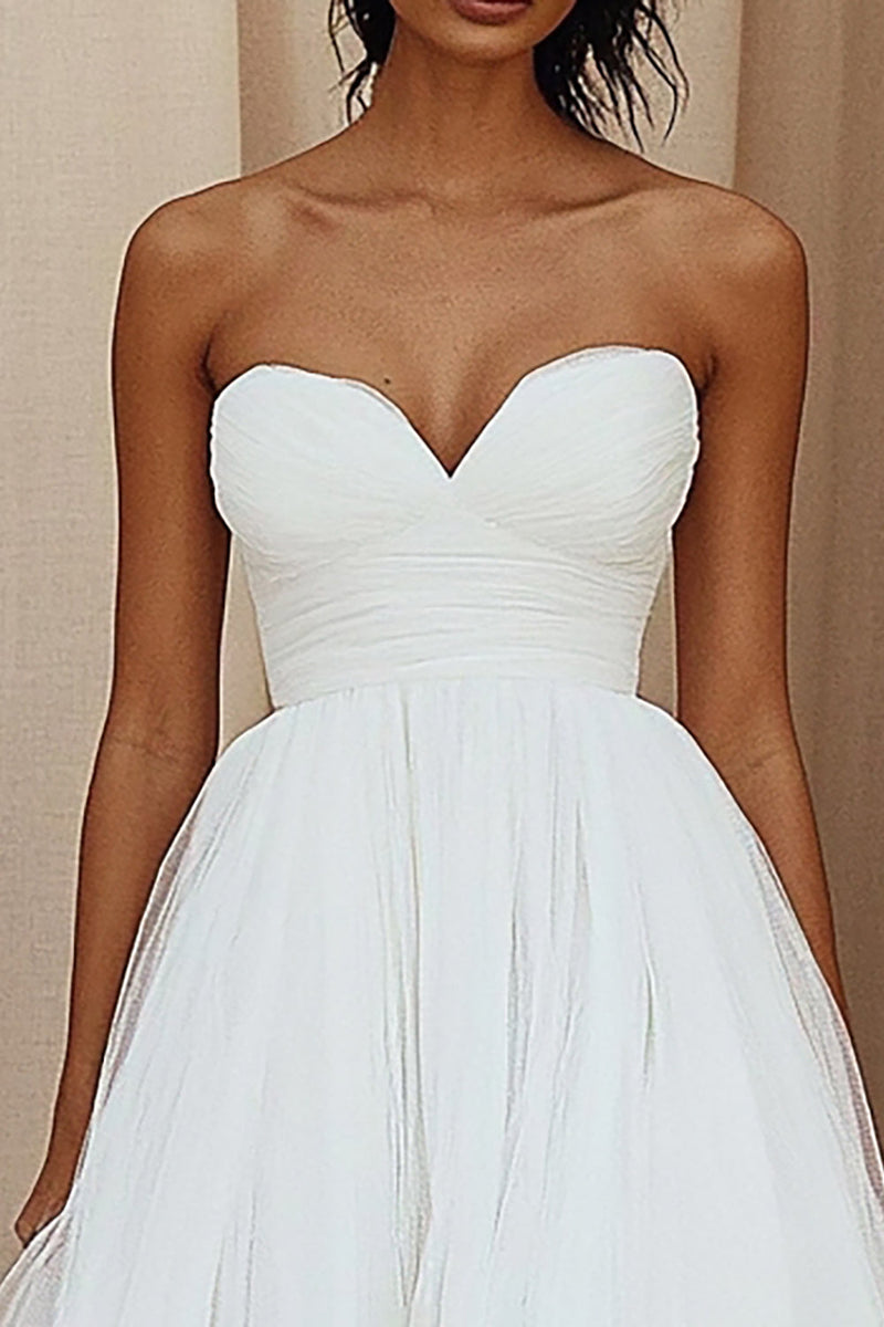 Load image into Gallery viewer, Sweetheart Tulle White A Line Long Graduation Dress