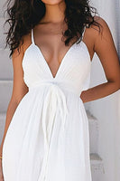 Load image into Gallery viewer, White V-Neck A Line Spaghetti Straps Long Graduation Dress
