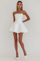 Load image into Gallery viewer, Simple White A Line Satin Strapless Short Graduation Dress