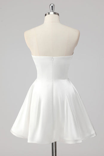 White A Line Strapless Mini Graduation Dress