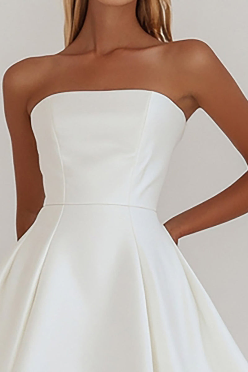 Load image into Gallery viewer, White A Line Strapless Mini Graduation Dress