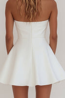 Load image into Gallery viewer, Simple White A Line Satin Strapless Short Graduation Dress