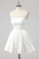 Load image into Gallery viewer, Simple White A Line Satin Strapless Short Graduation Dress