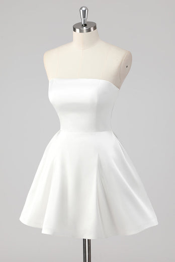 White A Line Strapless Mini Graduation Dress
